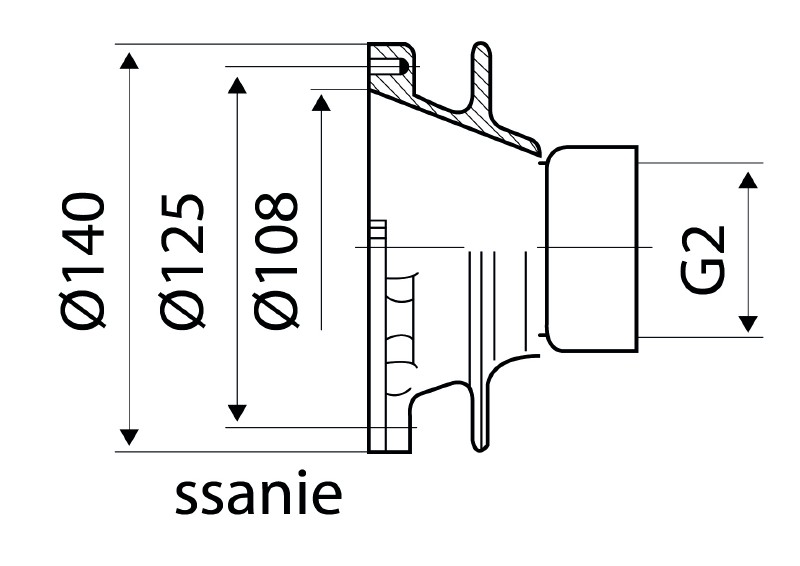 Dysza ssąca masażu do basenu z brązu BEZ POKRYWY krótka GW 2" / GZ 2 1/2'' 60m3/h - obrazek 2